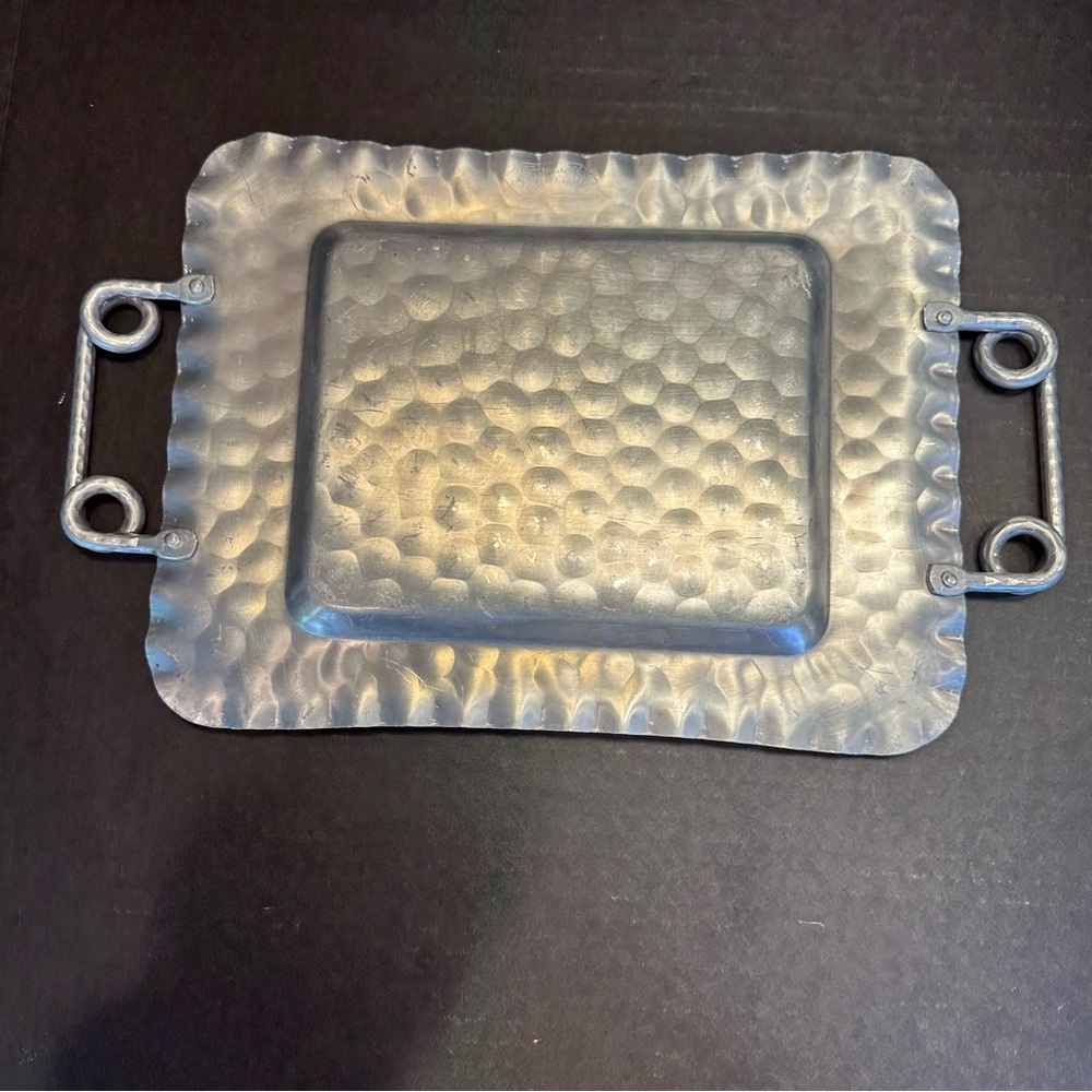 Hand Forged Aluminum Metal Serving Tray Vintage 1950's MCM